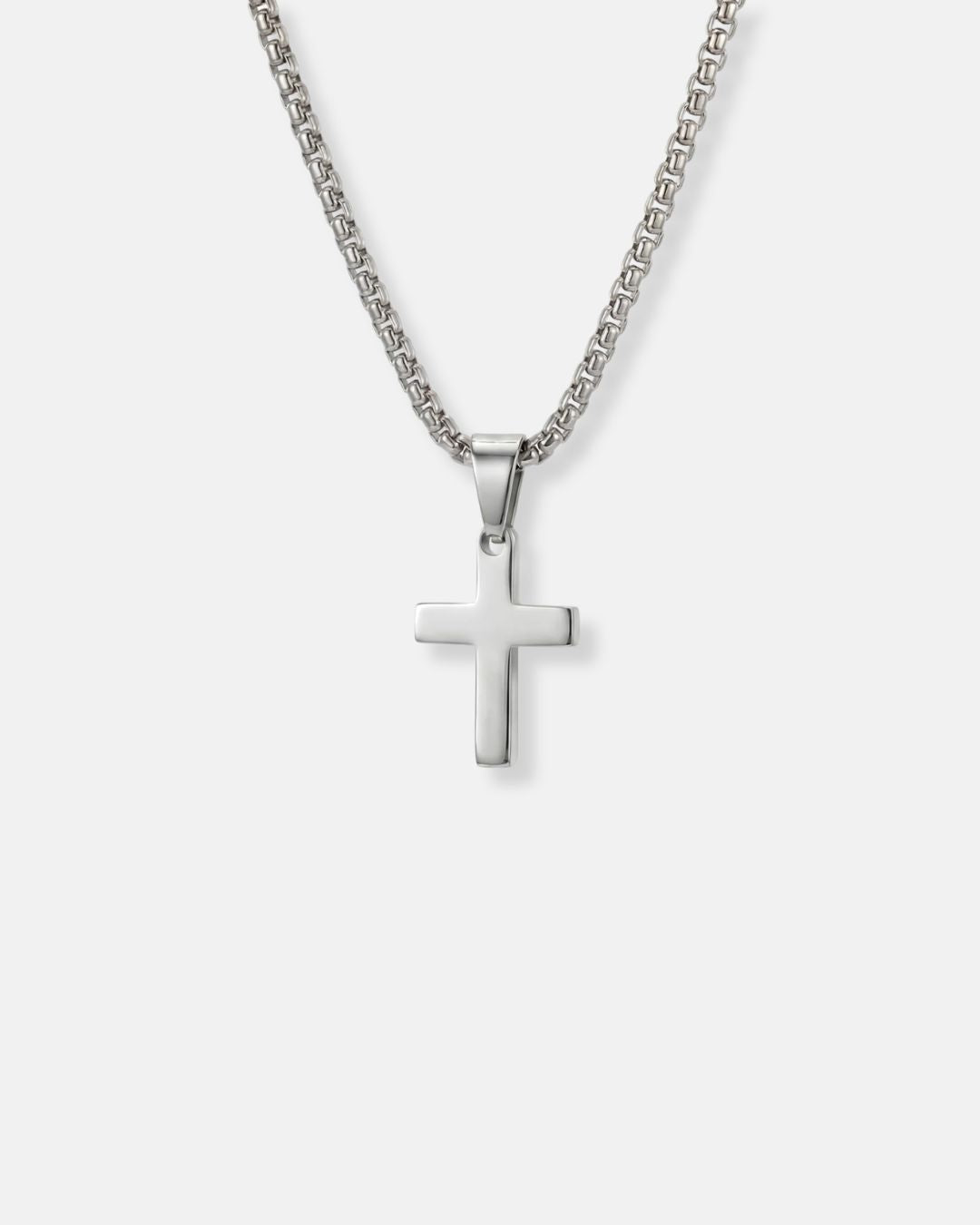 Men's Cross Necklace - Minimal - Silver Plated - Stainless Steel