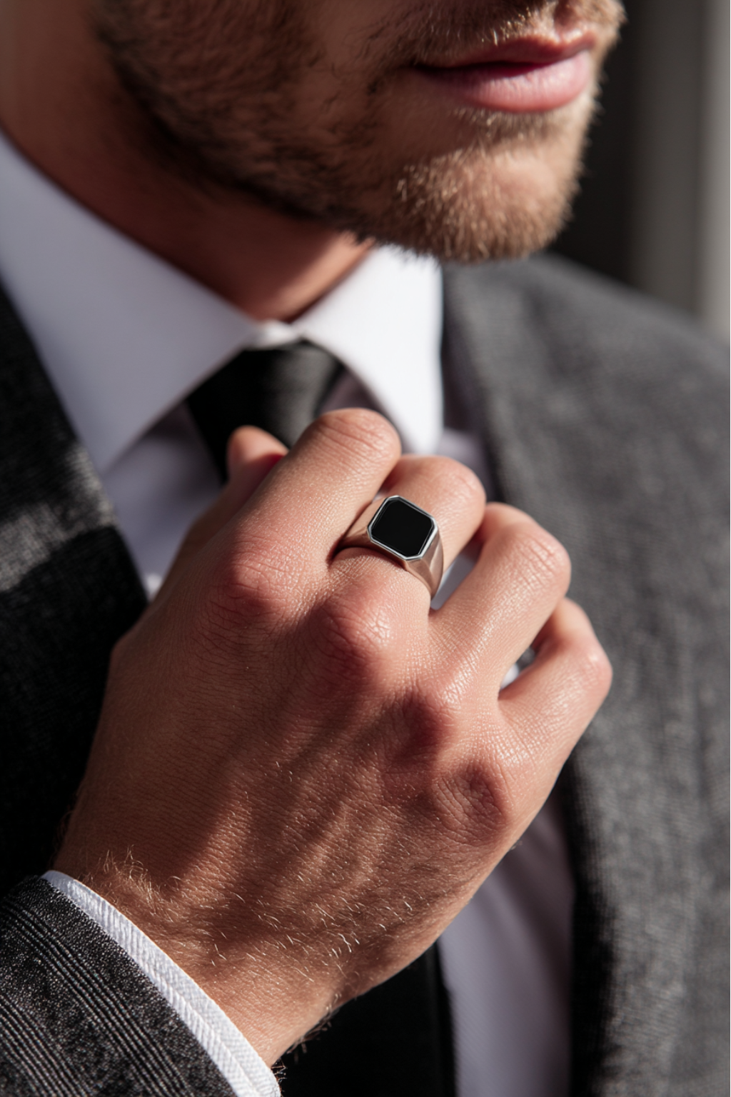 Ring Onyx + Silver-plated