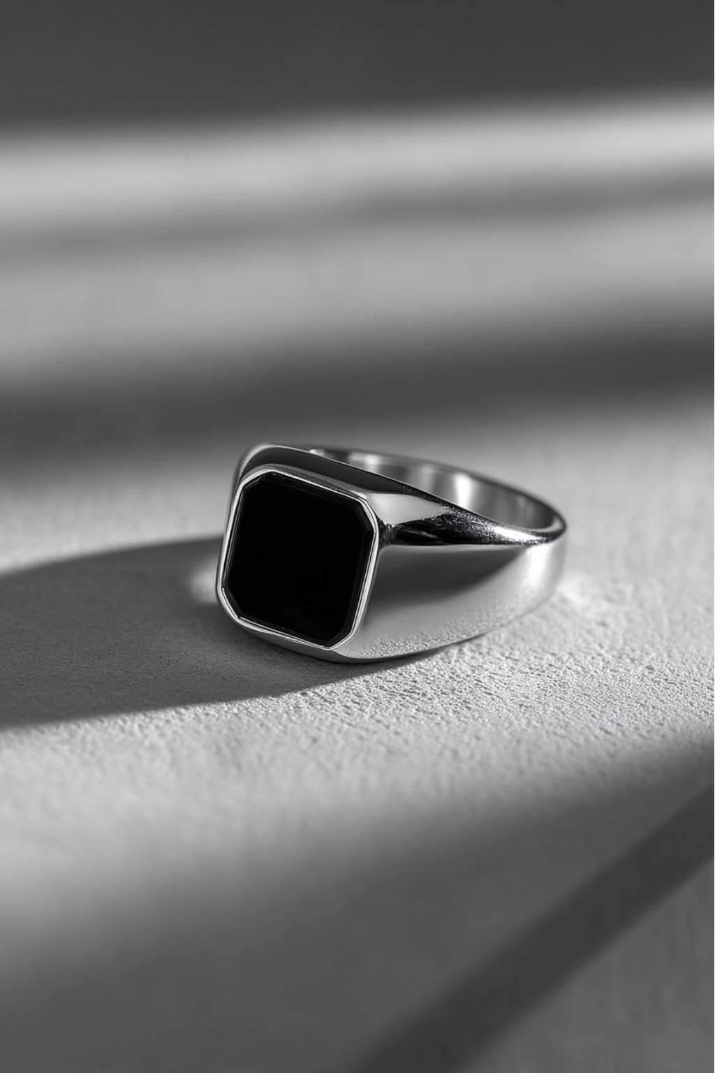 Ring Onyx + Silver-plated