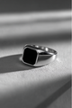 Ring Onyx + Silver-plated