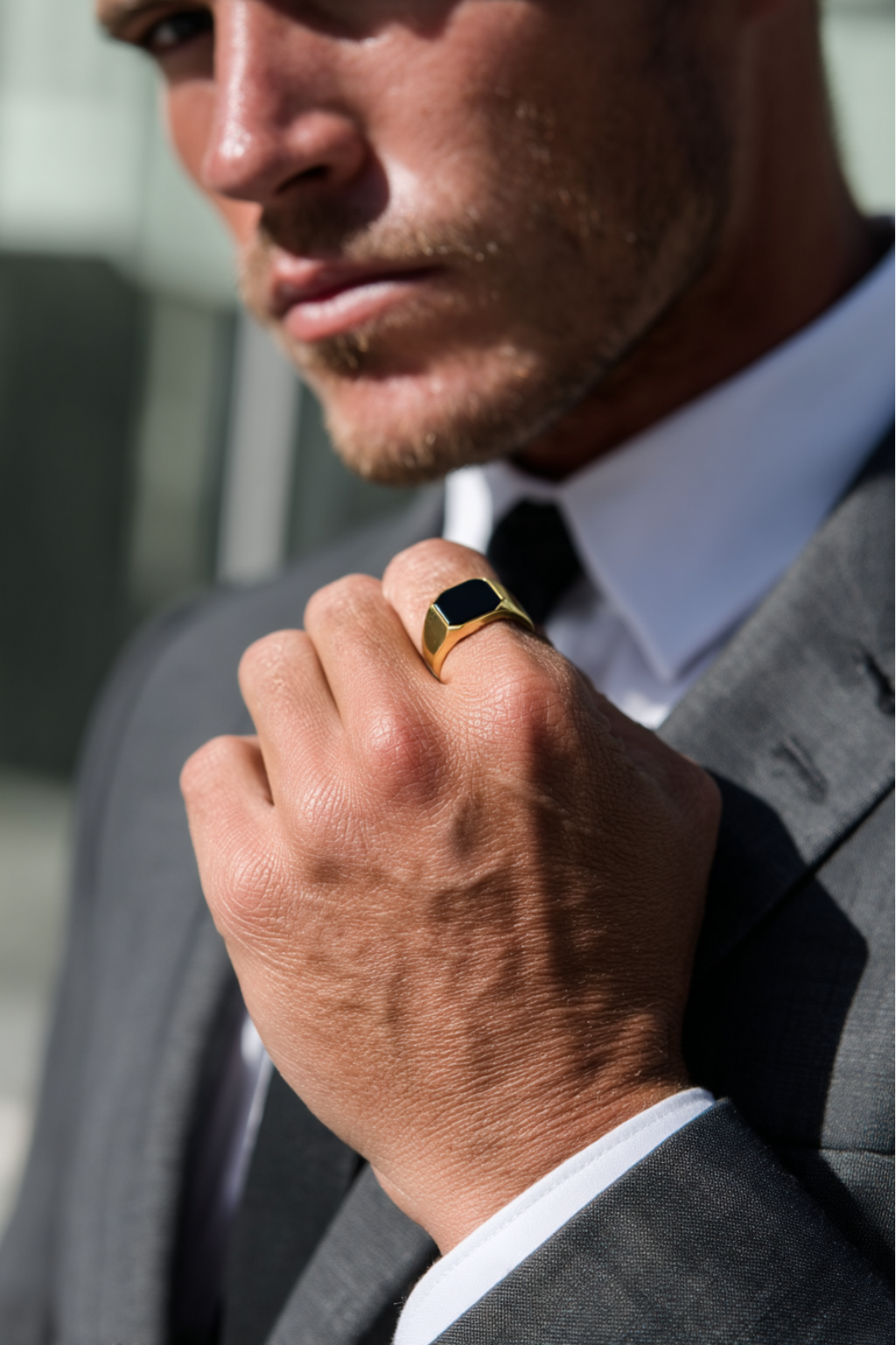Ring Onyx + Gold-plated