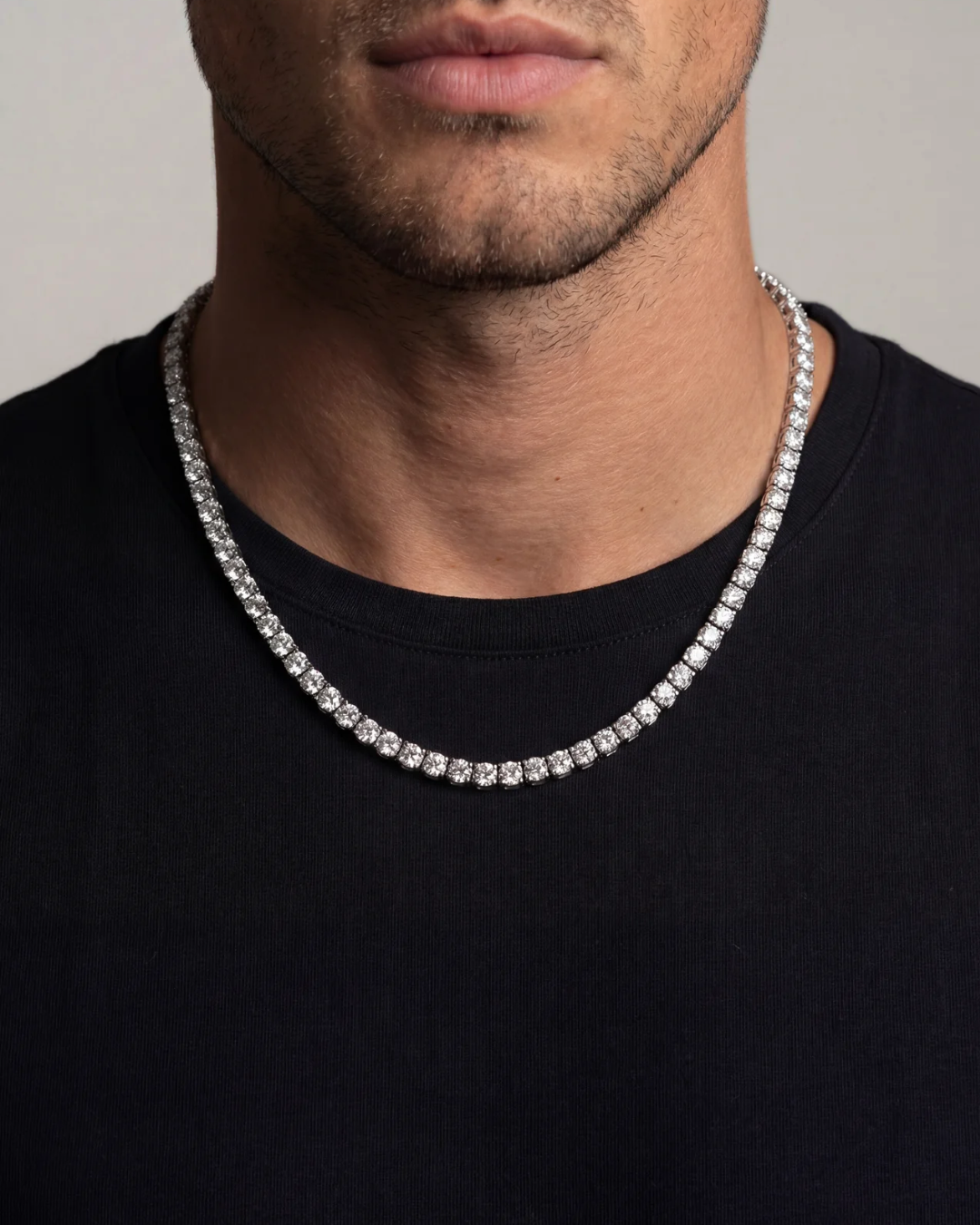 Men's Tennis Necklace - Clear Zircon - Silver - Titanium Steel Men's Tennis Necklace - Clear Zircon - Silver - Titanium Steel