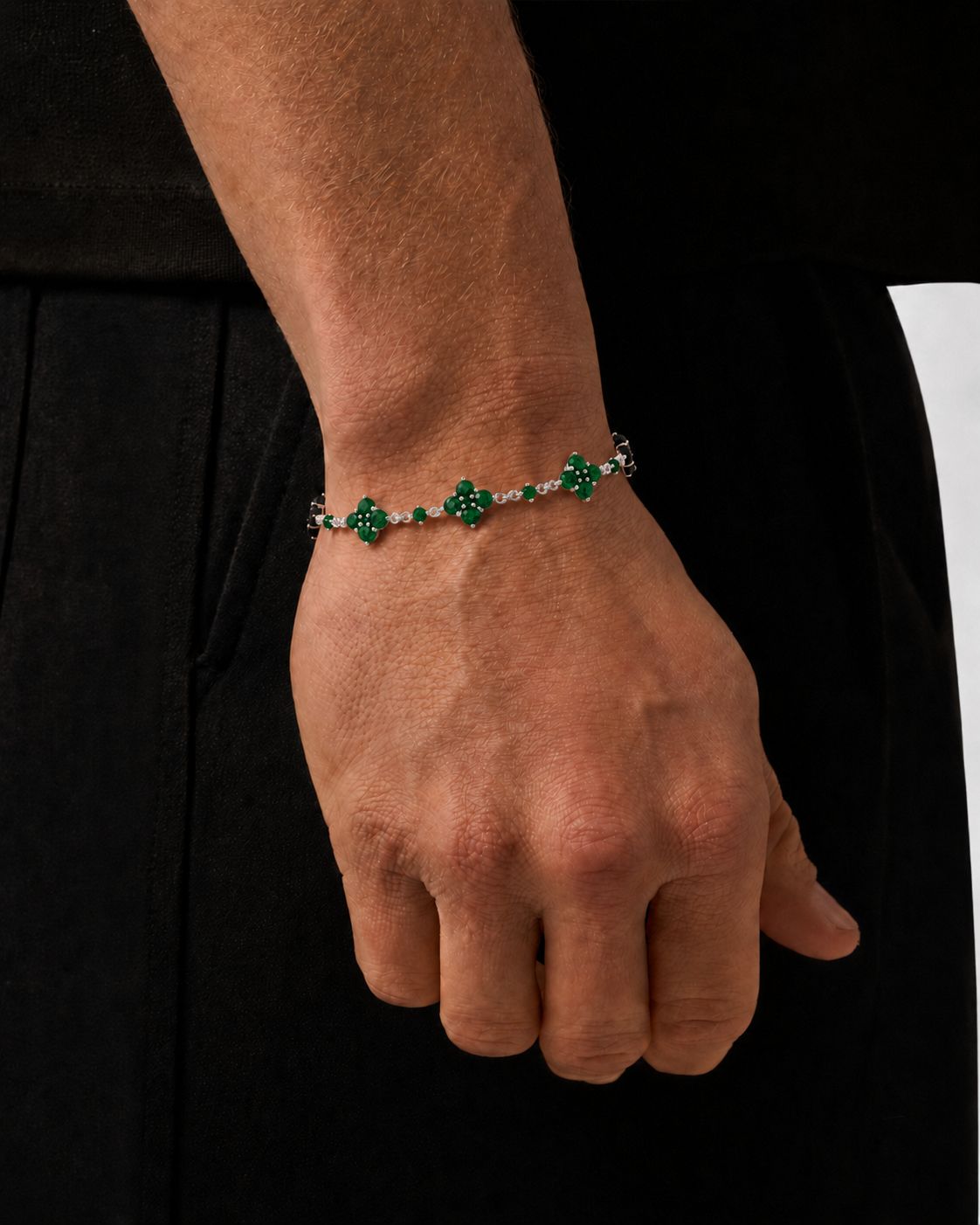 Fortuna-Armband mit grünem Stein, silberplattiert