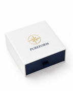 Pureform gift box in white textured leather-grain with gold foil compass and navy drawer