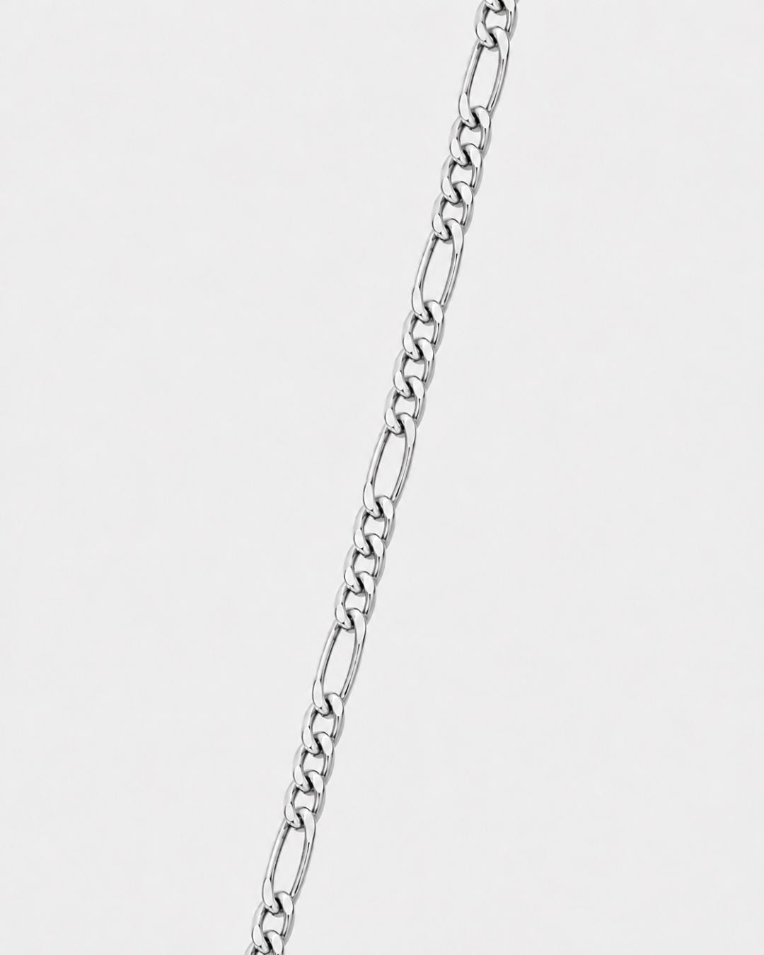 Stainless steel figaro necklace in a bright silver finish with a clean shine