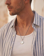 Silver plated clover necklace in nacre white on stainless steel