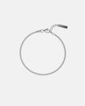 Pureform Cuban Tag Bracelet in silver, platinum-plated stainless steel Cuban chain with bar tag, top view