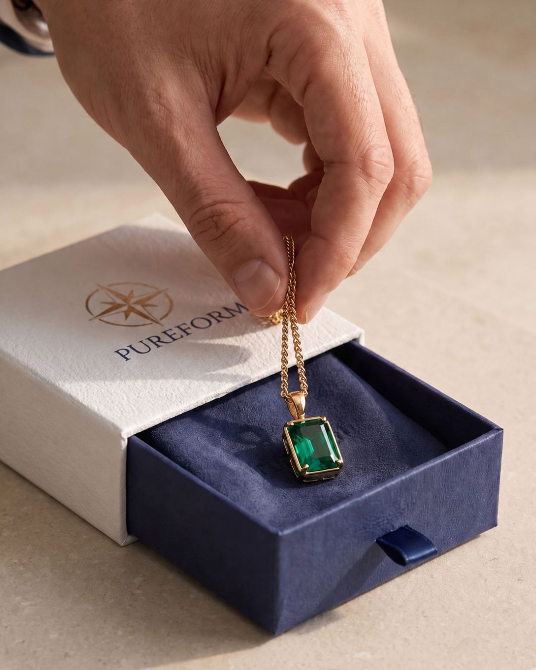 Emerald Pendant Necklace | 2 Carat 18K Gold