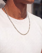Silver figaro chain necklace, 3 mm wide and 55 cm long, made for everyday wear
