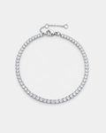 Pureform Fine Tennis Bracelet in silver with clear round-cut stones, top view