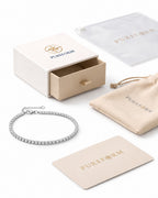 Fine Tennis Bracelet in silver with Pureform gift box, pouch and card