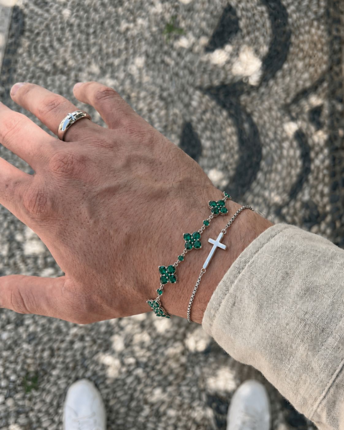 Fortuna-Armband mit grünem Stein, silberplattiert