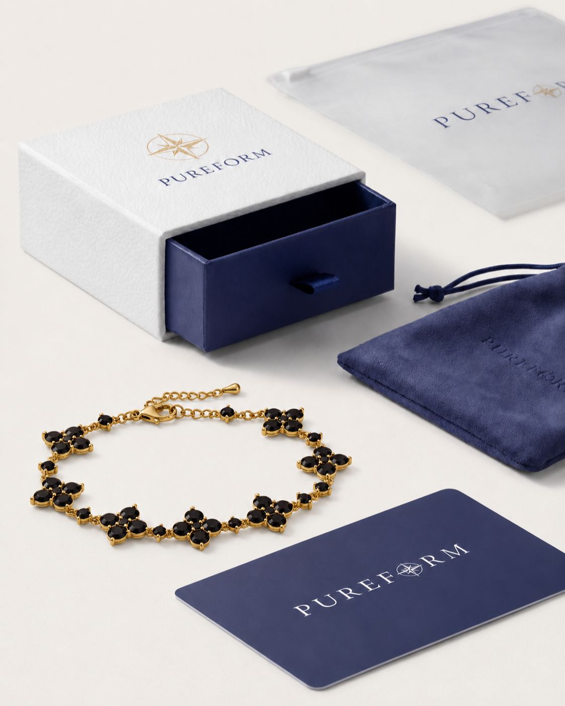Fortuna Armband mit schwarzem Stein und Goldplattierung