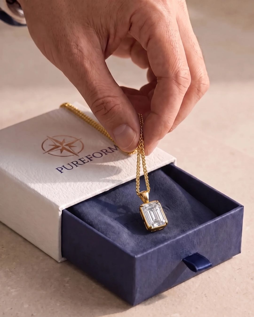 Moissanite Pendant Necklace | 2 Carat 18K Gold