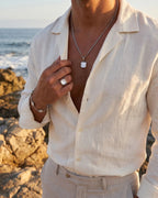 Medianoche Halskette aus hochwertigem, silberplattiertem Edelstahl mit Perlmutt-Finish