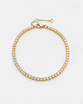 Pureform Fine Tennis Bracelet in 18K gold with clear round-cut stones, top view