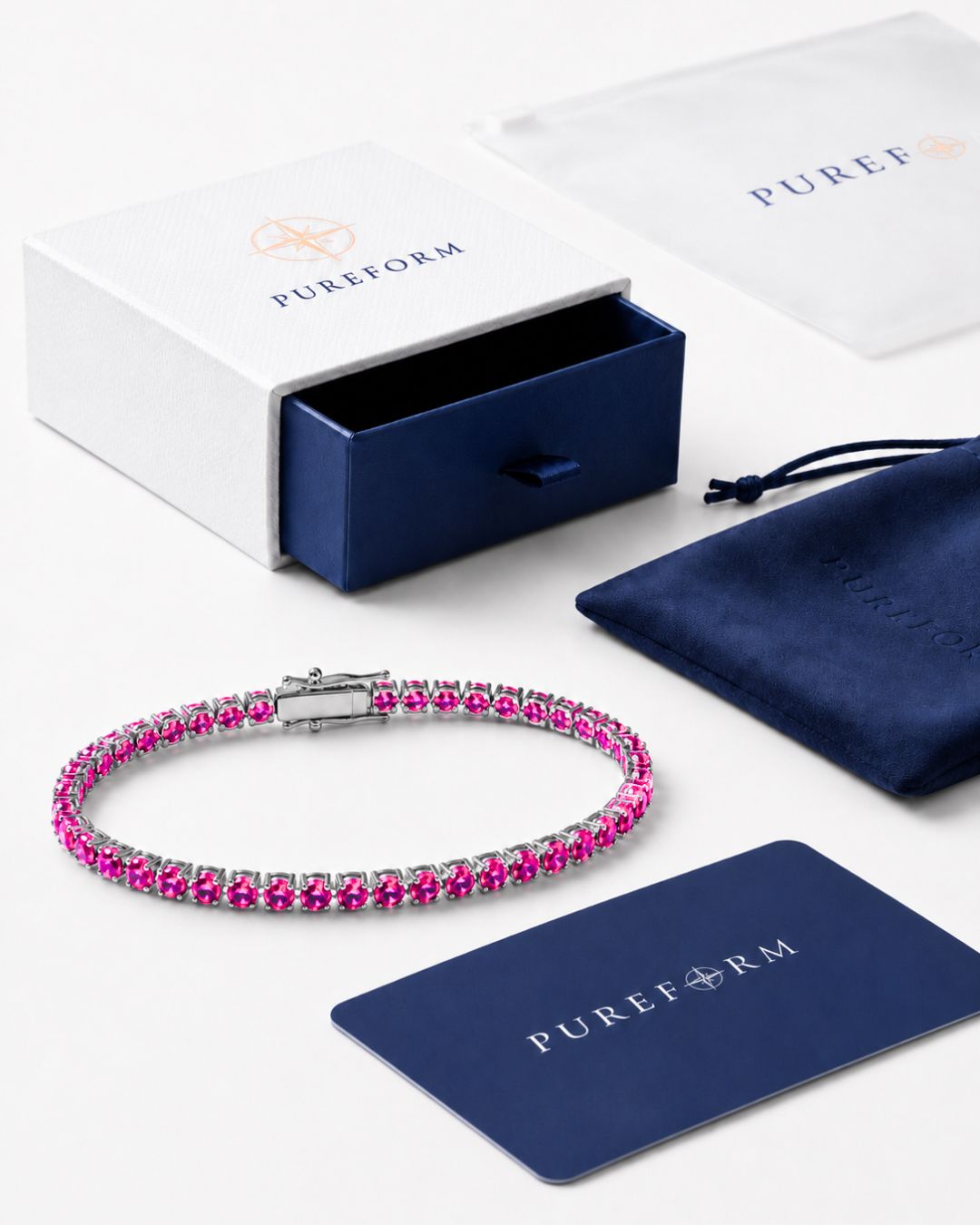 Rosé Éclat pink moissanite bracelet by Pureform, stones that activate diamond testers
