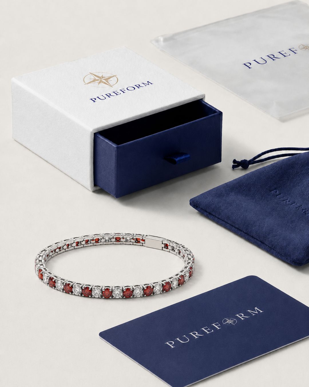 Ruby & Quartz Tennis Bracelet 4mm | Stainless Steel Silver