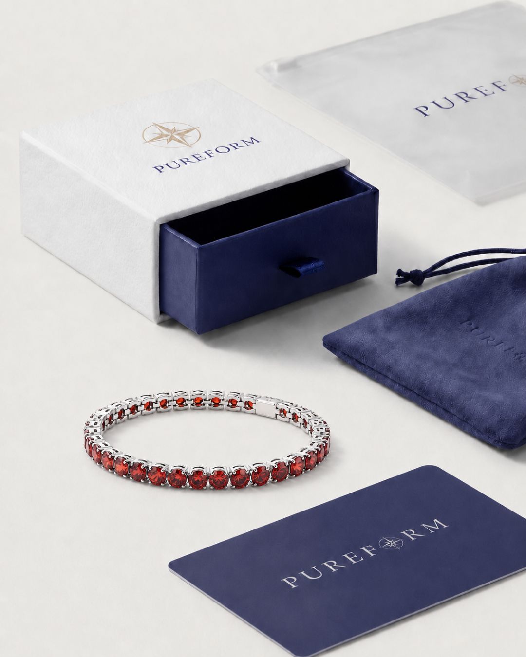 Ruby Tennis Bracelet 4mm | Stainless Steel Silver