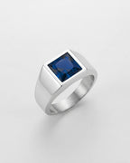 Titanium steel sapphire ring with a clean square shape and solid weight