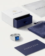 Pureform Sapphire Ring in titanium steel, pairs with the Sapphire Pendant Necklace