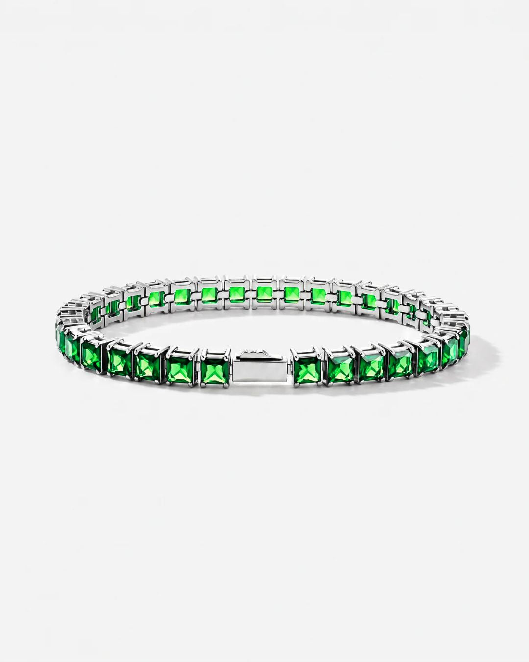 Square Tennis Bracelet | Emerald Green Silver