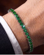 Square Tennis Bracelet | Emerald Green Silver