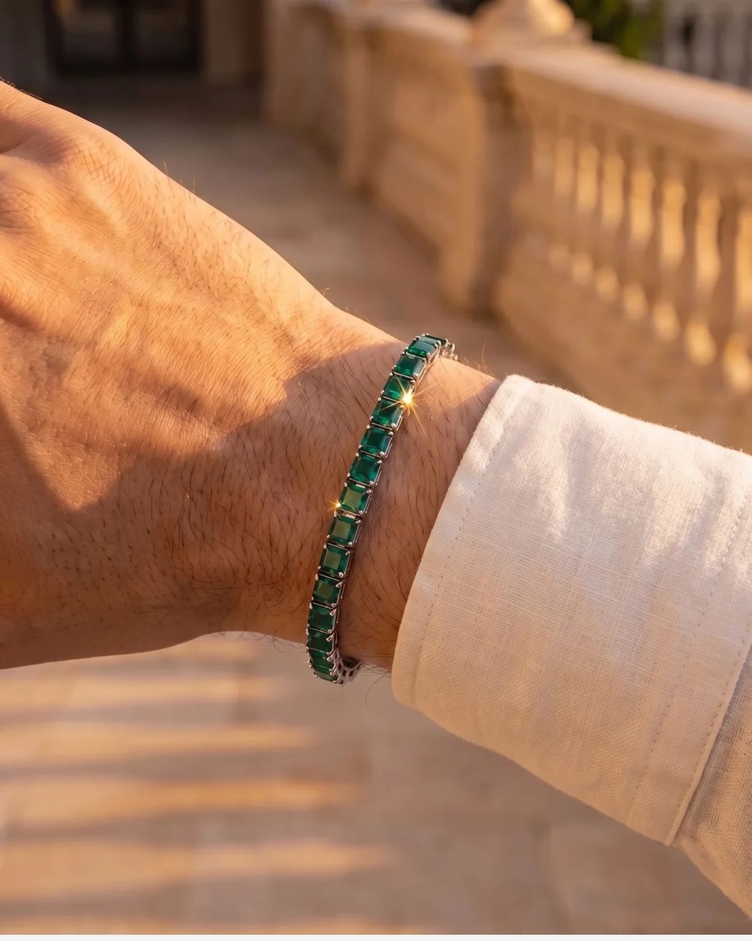Square Tennis Bracelet | Emerald Green Silver