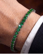 Emerald green tennis bracelet with precision-set 5A+ square-cut zircon in a 4 mm setting