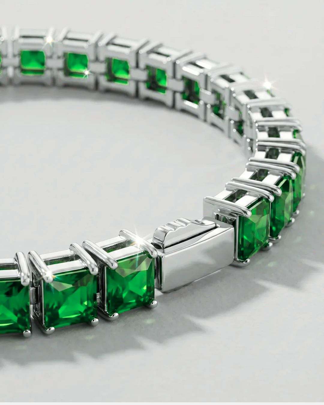 Square Tennis Bracelet | Emerald Green Silver