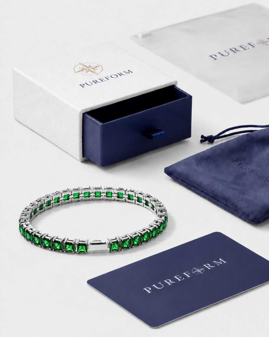 Square Tennis Bracelet | Emerald Green Silver