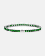 Pureform Square Tennis Bracelet in emerald green, polished silver-tone steel with 4 mm 5A+ square-cut zircon