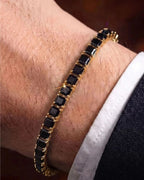 Onyx black tennis bracelet with precision-set 5A+ square-cut zircon in a 4 mm setting