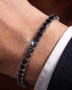 Onyx black tennis bracelet with precision-set 5A+ square-cut zircon in a 4 mm setting