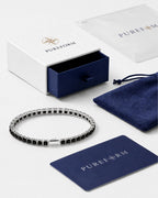 Onyx black Square Tennis Bracelet, water-resistant polished silver-tone steel that keeps its shine
