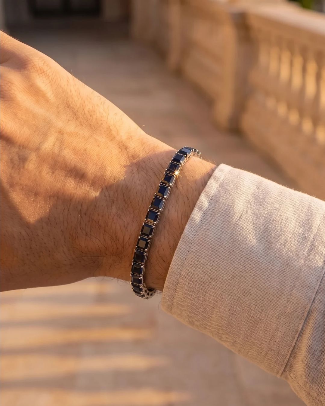 Square Tennis Bracelet | Onyx Black Silver