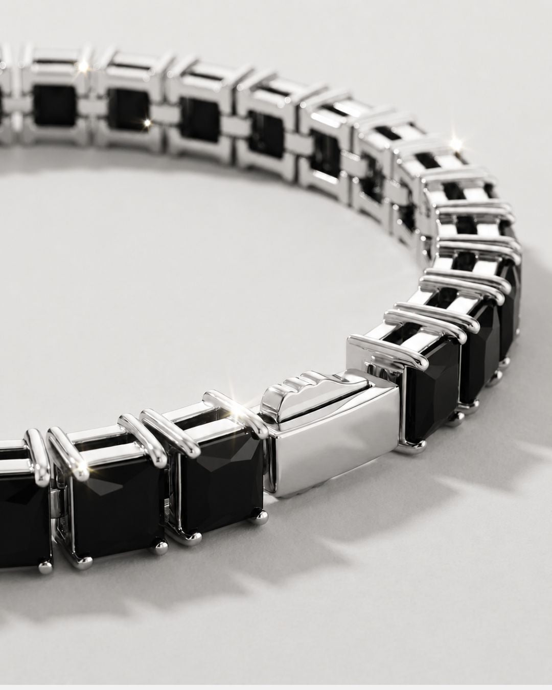 Square Tennis Bracelet | Onyx Black Silver