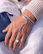 Men's tennis bracelet in clear quartz and gold, lightweight 4 mm design