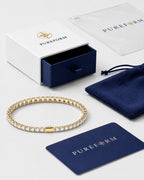 Clear quartz Square Tennis Bracelet, water-resistant 18K gold plated steel that keeps its shine