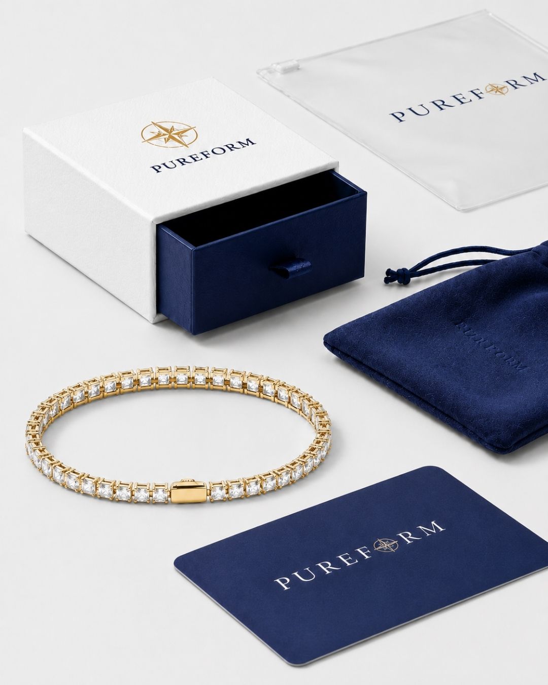 Clear quartz Square Tennis Bracelet, water-resistant 18K gold plated steel that keeps its shine