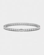 Pureform Square Tennis Bracelet in clear quartz, polished silver-tone 316L steel with 4 mm 5A+ square-cut zircon