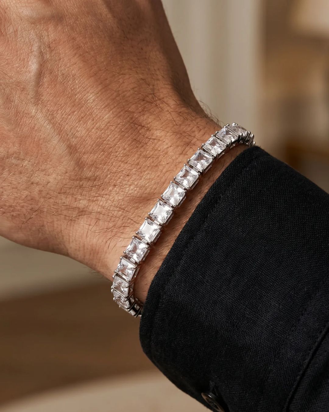 Square Tennis Bracelet | Quartz Silver