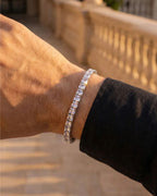 Men's tennis bracelet in clear quartz and silver, lightweight 4 mm design