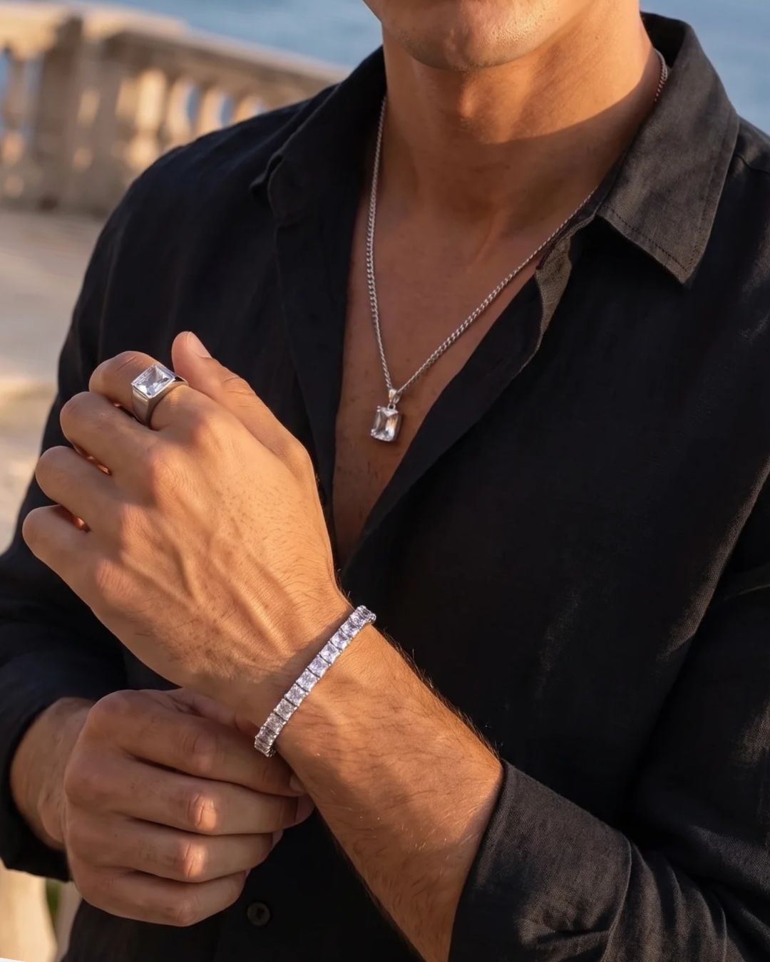 Square Tennis Bracelet | Quartz Silver