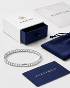 Clear quartz Square Tennis Bracelet, water-resistant polished silver-tone steel that keeps its shine