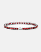 Pureform Square Tennis Bracelet in ruby red, polished silver-tone steel with 4 mm 5A+ square-cut zircon