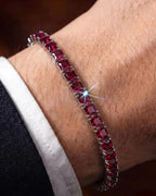 Ruby red tennis bracelet with precision-set 5A+ square-cut zircon in a 4 mm setting
