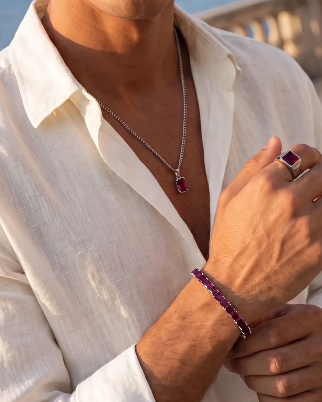 Square Tennis Bracelet | Ruby Red Silver