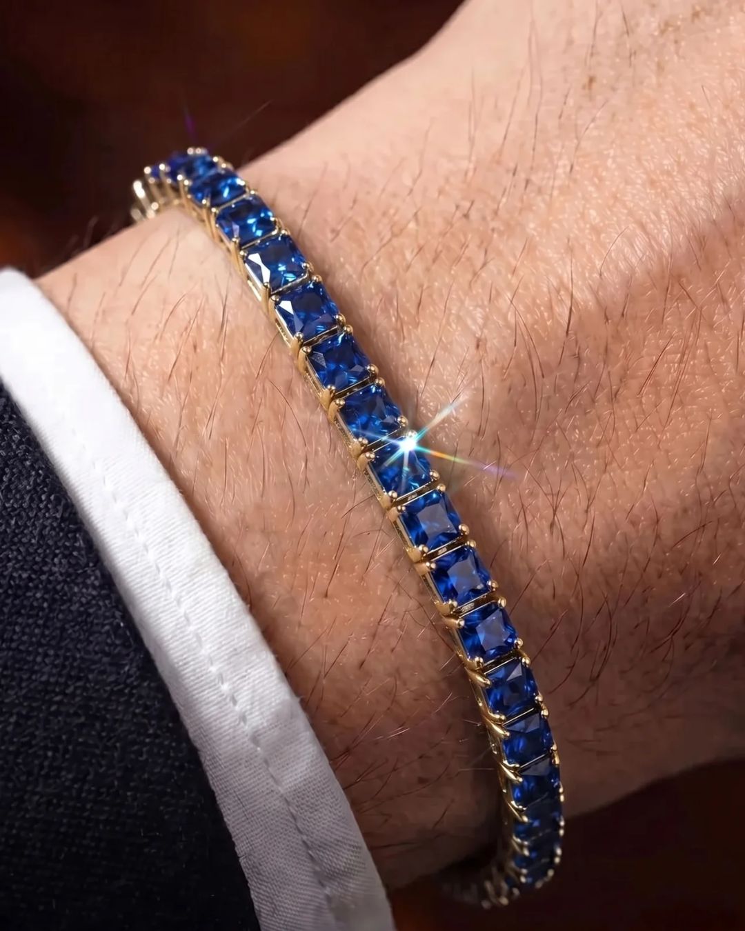 Square Tennis Bracelet | Sapphire Blue 14K Gold