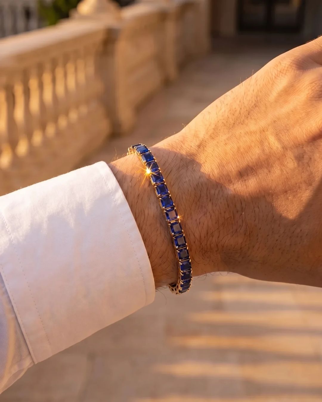 Square Tennis Bracelet | Sapphire Blue 14K Gold